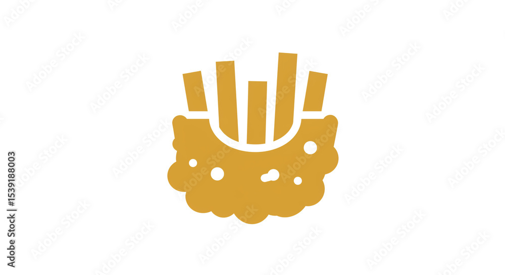 Poster a golden icon of french fries in a container with sauce on a white background in a simple style