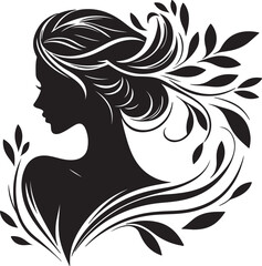 Stylized Woman Profile with Nature-Inspired Hair Design	