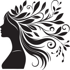 Stylized Woman Profile with Nature-Inspired Hair Design	
