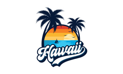 Hawaii logo design vector, Hawaii beach logo design vector