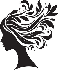 Stylized Woman Profile with Nature-Inspired Hair Design	