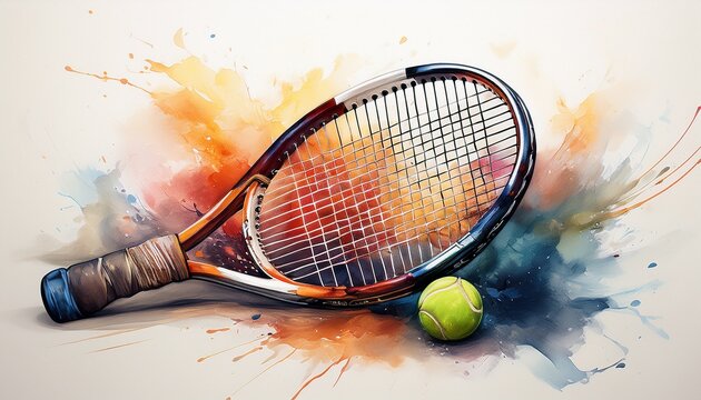 tennis racket and ball isolated on white background