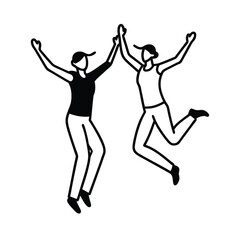 Joyful couple jumping in the air happy romantic relationship illustration