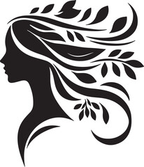 Stylized Woman Profile with Nature-Inspired Hair Design	