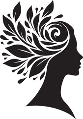 Stylized Woman Profile with Nature-Inspired Hair Design	