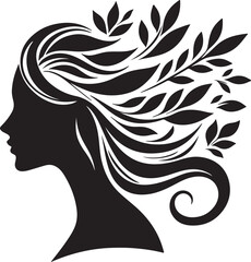 Stylized Woman Profile with Nature-Inspired Hair Design	