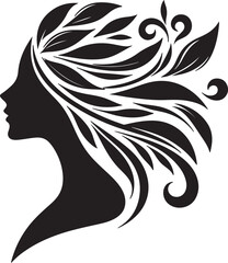 Stylized Woman Profile with Nature-Inspired Hair Design	
