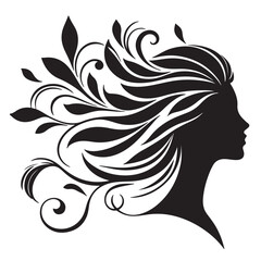 Stylized Woman Profile with Nature-Inspired Hair Design	