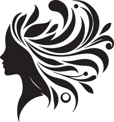 Stylized Woman Profile with Nature-Inspired Hair Design	