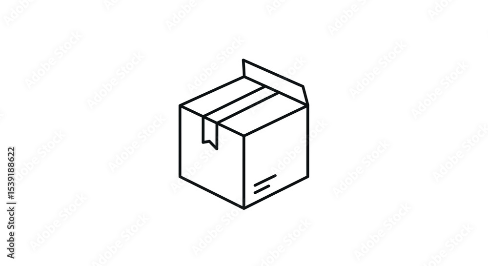 Aufkleber a minimalistic line drawing of a cardboard box with an open flap isolated on a white background plai