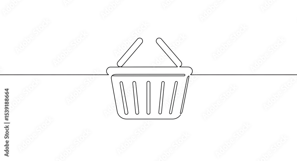 Poster a minimalist line drawing of a shopping basket with handles on a plain white background space for te