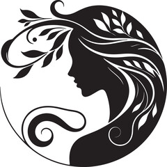 Stylized Woman Profile with Nature-Inspired Hair Design	