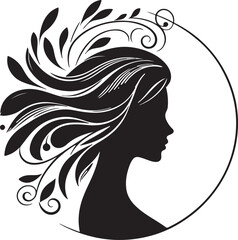 Stylized Woman Profile with Nature-Inspired Hair Design	