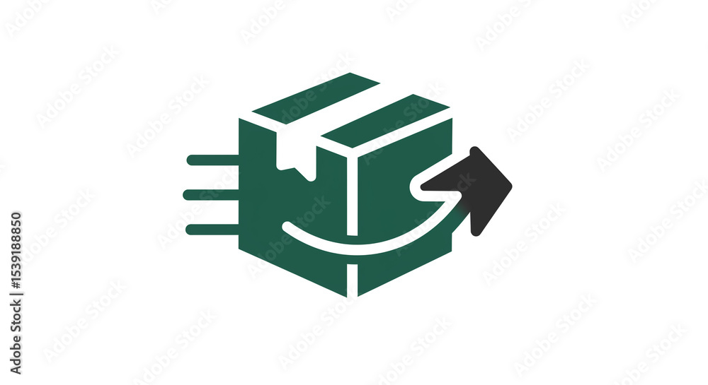 Aufkleber a green box with horizontal lines and a curved arrow pointing to the right on a white background