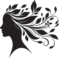 Stylized Woman Profile with Nature-Inspired Hair Design	