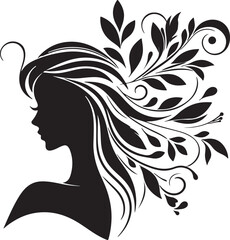 Stylized Woman Profile with Nature-Inspired Hair Design	