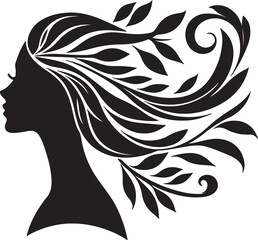 Stylized Woman Profile with Nature-Inspired Hair Design	