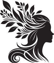 Stylized Woman Profile with Nature-Inspired Hair Design	