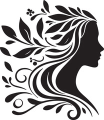 Stylized Woman Profile with Nature-Inspired Hair Design	
