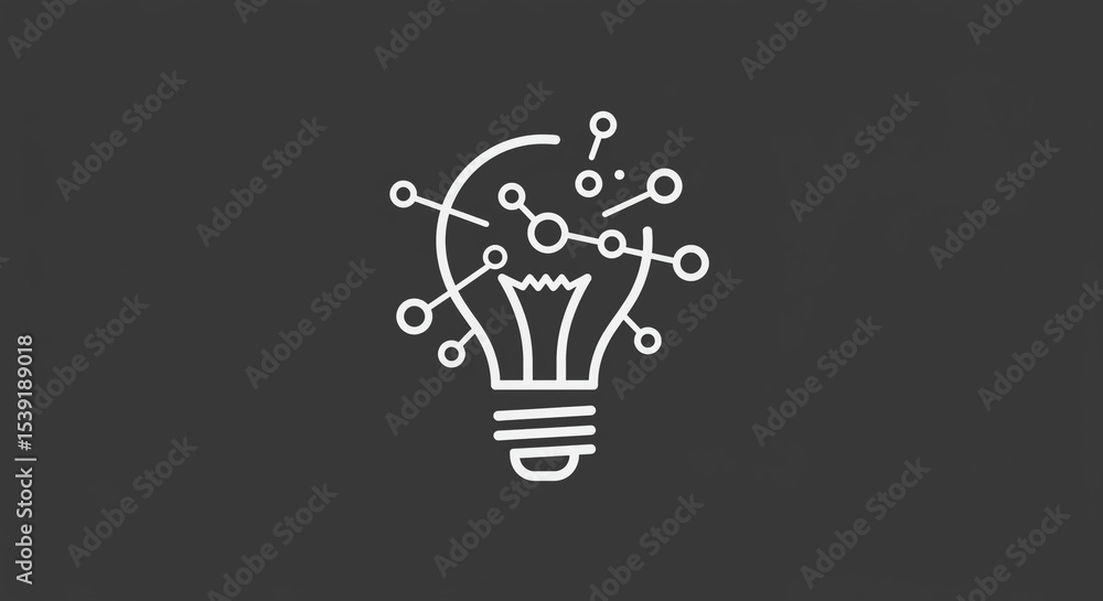 Aufkleber a white outline drawing of a lightbulb with circles and lines on a dark gray background image design