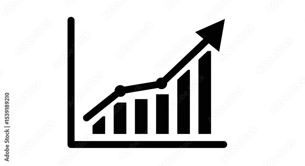 Aufkleber a black and white illustration of a graph showing an upward trend with bars and a line graph element