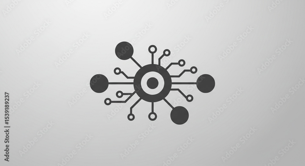 Aufkleber a digital network icon with a central circle and connecting lines on a light gray background image v