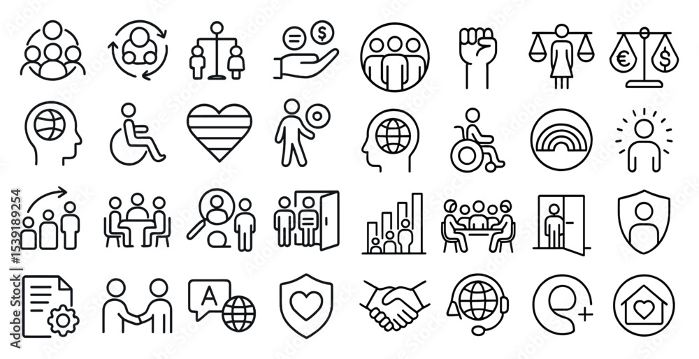 Aufkleber collection of icons that represent various social issues and concepts. the icons include a heart, a 