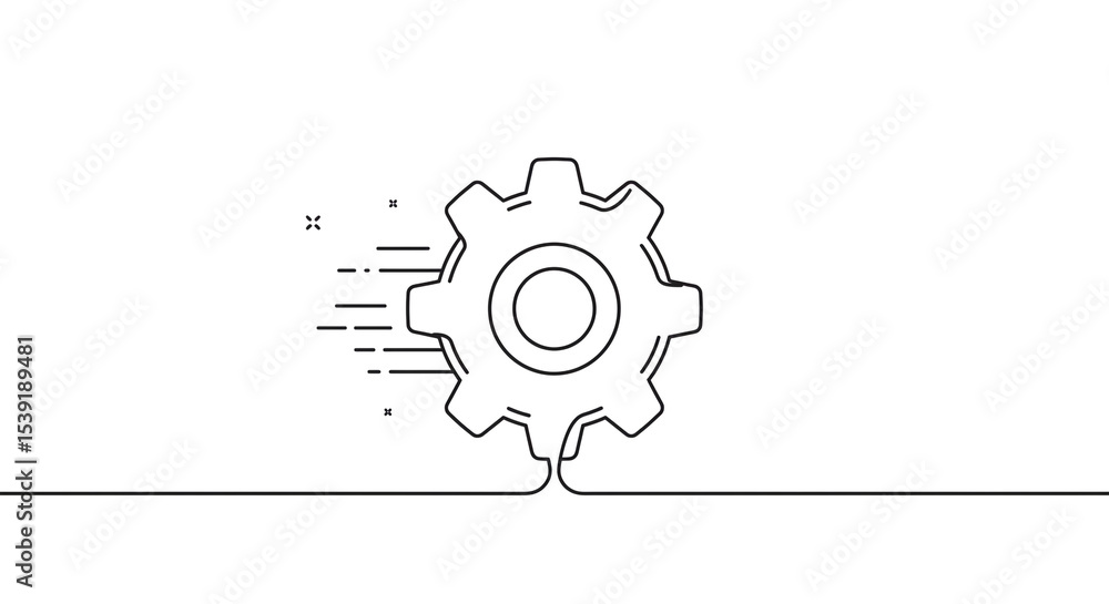 Poster a single line drawing of a gear with motion lines on a white background in a minimalist style