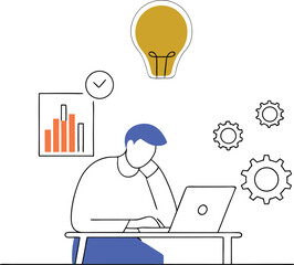 Businessman, Thinking for Business Idea Vector Illustration, Creative Planning and Innovation Concept in Flat Design