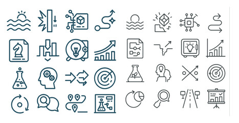 Collection of icons and symbols, including a chess piece, a light bulb, a heart, a road sign, and a goal