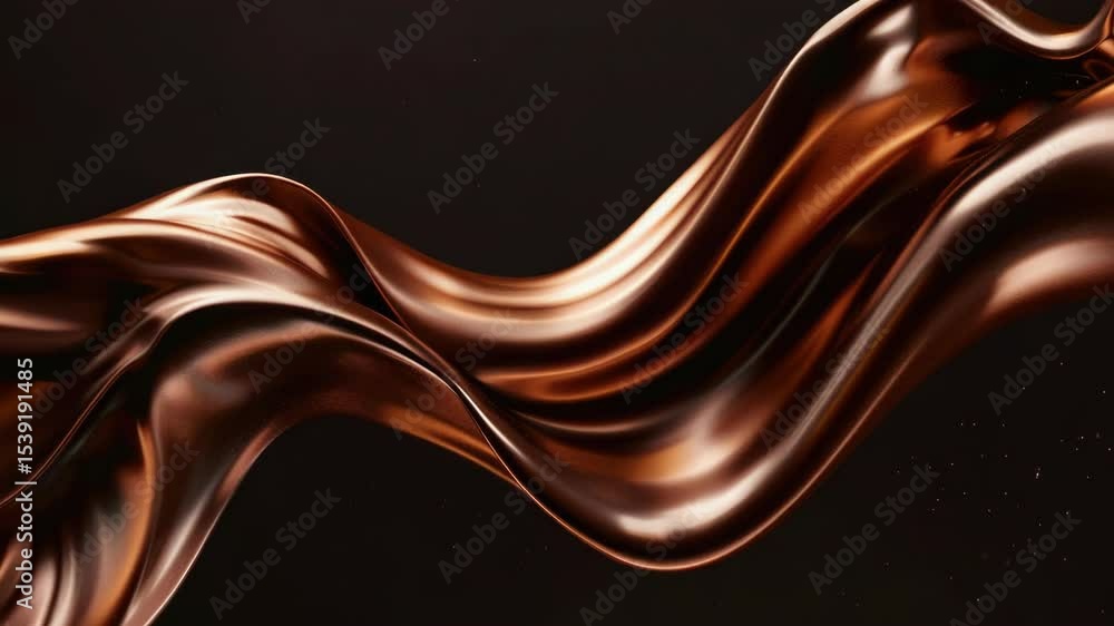 Poster glossy copper liquid metal in motion with light reflection creating an artistic abstract background.