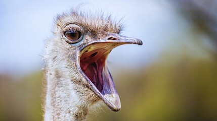 Close-up portrait of a wild ostrich with its head, long neck, and eye clearly visible, showcasing its feathers