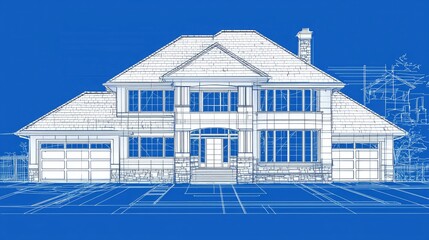 Detailed blueprint drawing of a modern house.