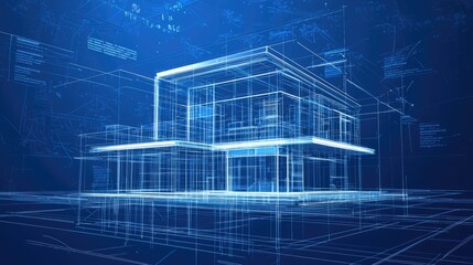 Digital architectural blueprint of a modern house.