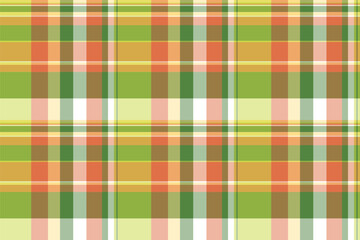 Trousers texture textile plaid, cotton tartan check pattern. Colourful fabric seamless background vector in lime and orange colors.