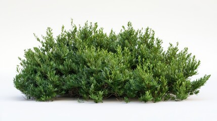 A dense evergreen shrub with vibrant foliage standing alone on a white backdrop