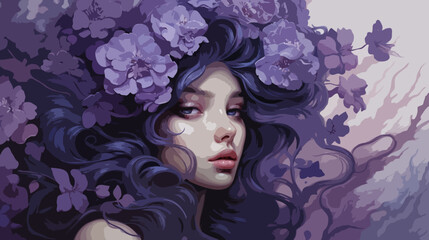 Lady covered with violet flowers