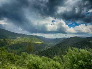 Scenic View of the Carpathian Mountains Covered by Clouds on a Moody Day
