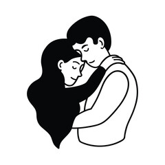 Romantic couple embracing loving hug illustration