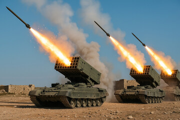 Multiple Rocket Launchers In Action