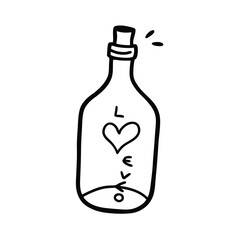 Romantic handwritten love note inside a glass bottle ocean background vector illustration