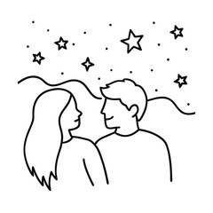 Romantic couple stargazing under night sky