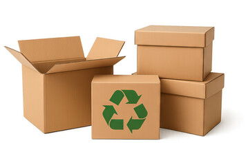 Recycled Brown Boxes Isolated on White Background