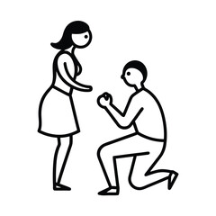 Romantic proposal scene man kneeling with ring vector illustration