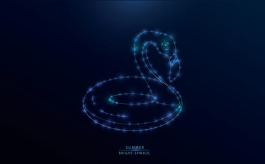 Glowing constellation-style illustration of a flamingo float. Starry particles form a neon summer symbol in a cosmic, dreamy night sky.