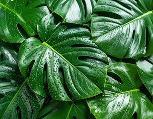 Close Up Of Lush Green Plant Leaves With Water Droplets