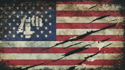 Grungy American Flag with 4th Symbol Perfect for Independence Day Celebrations - Powered by Adobe