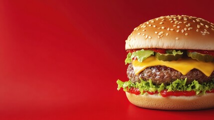 Close-up burger on red