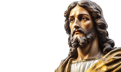 Portrait of biblical figure jesus christ isolated on transparent background.