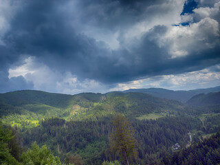 Scenic View of the Carpathian Mountains Covered by Clouds on a Moody Day